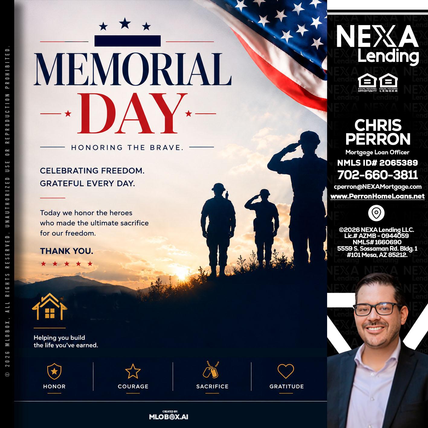 MEMORIAL DAY - Chris Perron -Mortgage Loan Officer